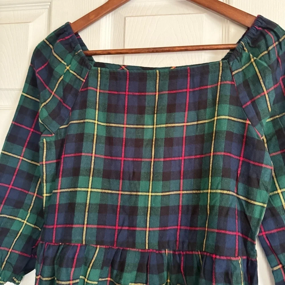 The Children’s Place Girls Matching Family Plaid Flannel Tiered Dress Green NWT